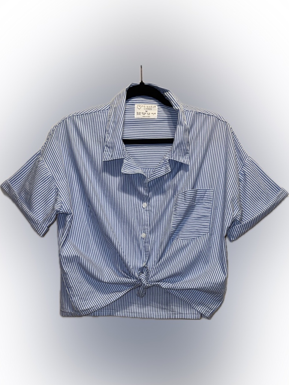 Blue Stripe Tie Front Crop Top Medium